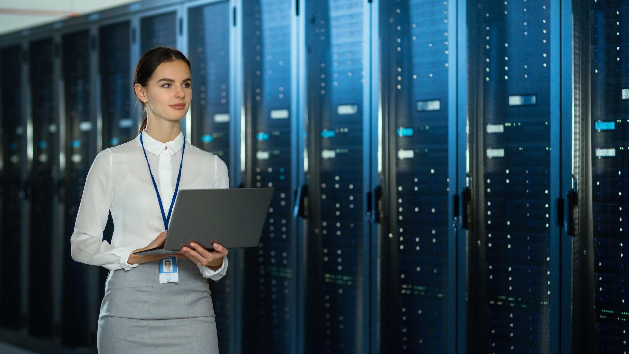 woman with an IT as a career checking hardwares of her company