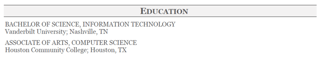 Scrum Master Resume Example - education